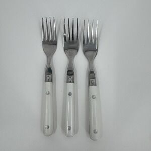 WF Mardi Gras Dessert Forks Stainless Riveted Handles White Lot 3 Flatware
